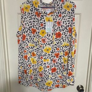 LuLaRoe Sleeveless Top with Floral and Leopard Print